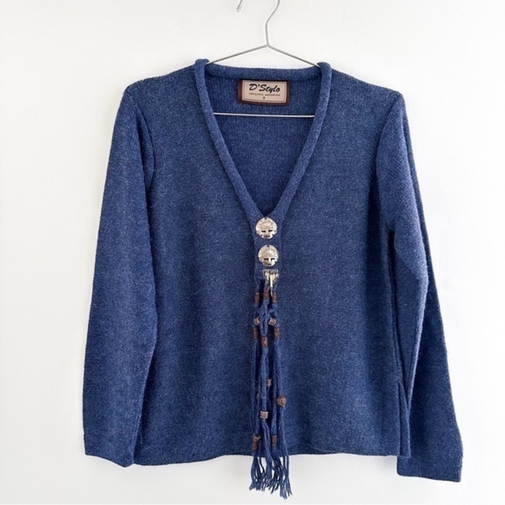 Vintage Alpaca V-Neck Sweater Size Small Southwestern Ranch Chic Folk Inspired